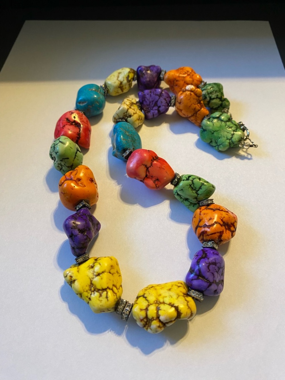 Vintage Multicolored Dyed Howlite Stone Beaded Necklace